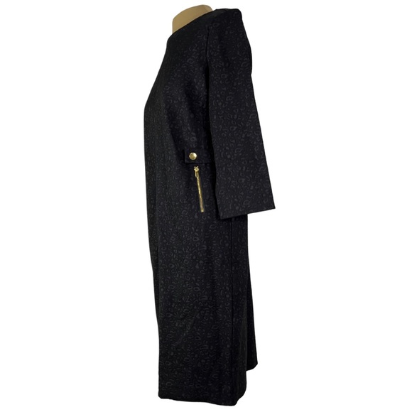 New Chico’s Black Leopard Ponte Jacquard Sheath Dress - Picture 3 of 7